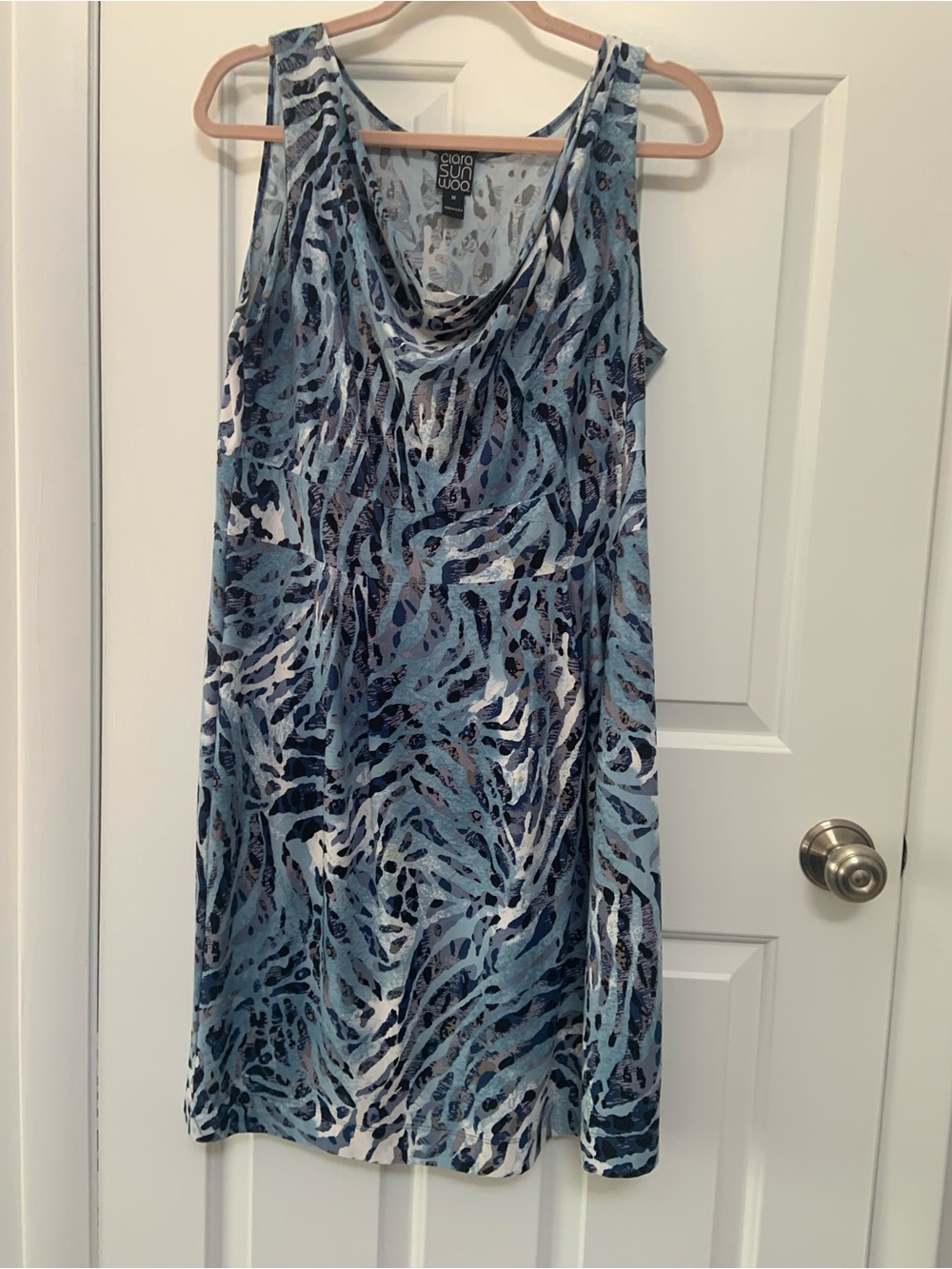 Clara Sun Woo Light Blue & Navy Printed Sleeveless Top